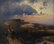 HOFFMANN, Hans Freight of Timber Landscape with Lightning oil painting